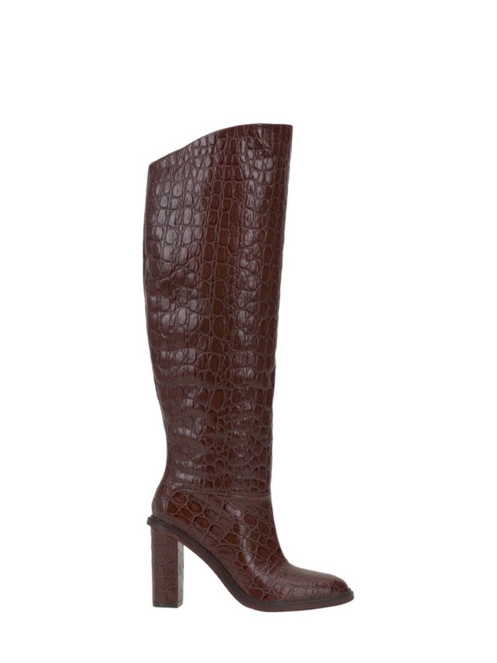 NWOT Vince Camuto Croc-Embossed Knee-High Heeled Boots in Dark Brown